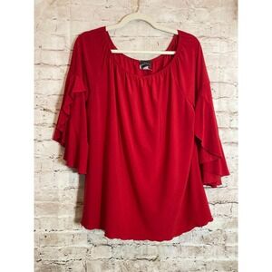Coco Bianco Top Women XL Cherry Red Holiday Christmas Ruffle Bell Sleeve Stretch